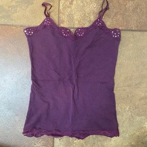 Plum embellished cami with lace